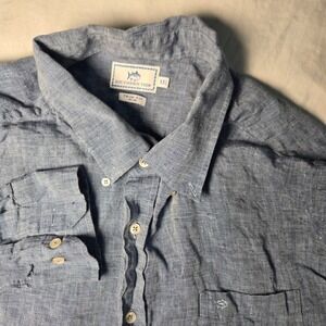 Southern Tide Shirt Mens XXL Blue 100% Linen Trim Fit Long Sleeve Button Down